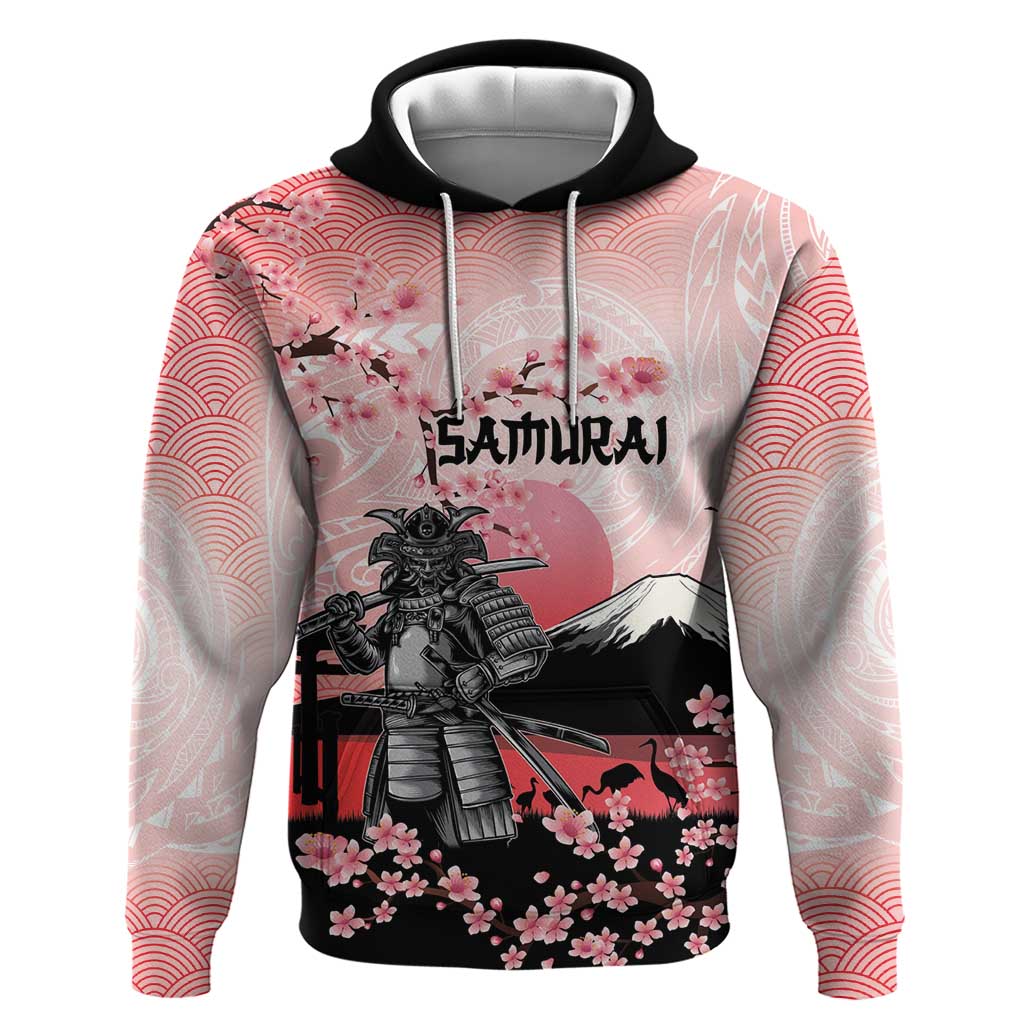 Personalised Japan Samurai Warrior Hoodie Japanese Cherry Blossom Polynesian Pattern - Wonder Print Shop