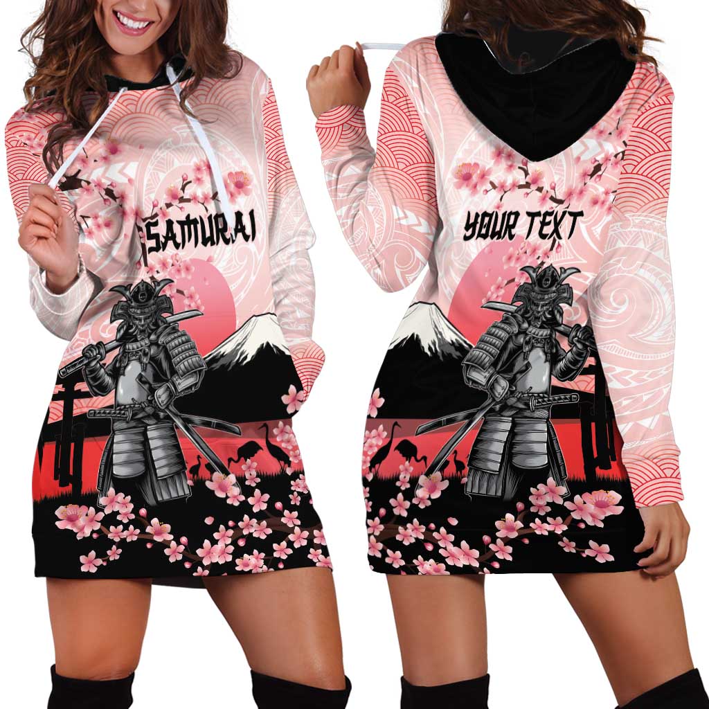 Personalised Japan Samurai Warrior Hoodie Dress Japanese Cherry Blossom Polynesian Pattern - Wonder Print Shop