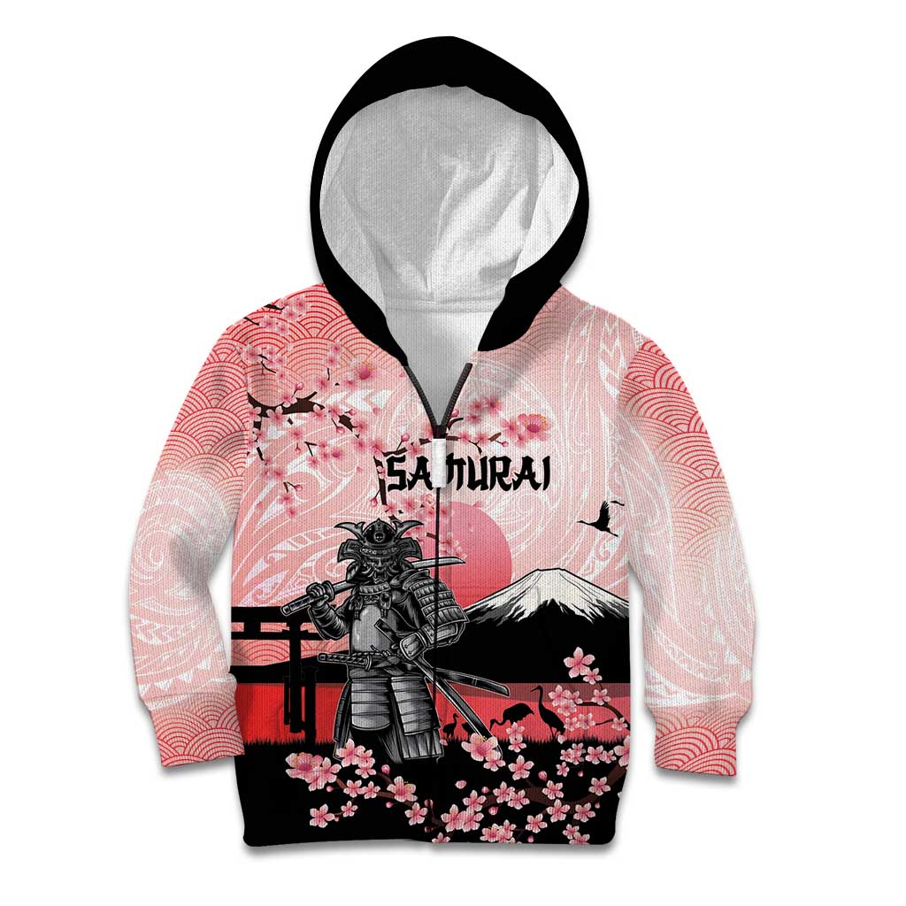 Personalised Japan Samurai Warrior Kid Hoodie Japanese Cherry Blossom Polynesian Pattern - Wonder Print Shop