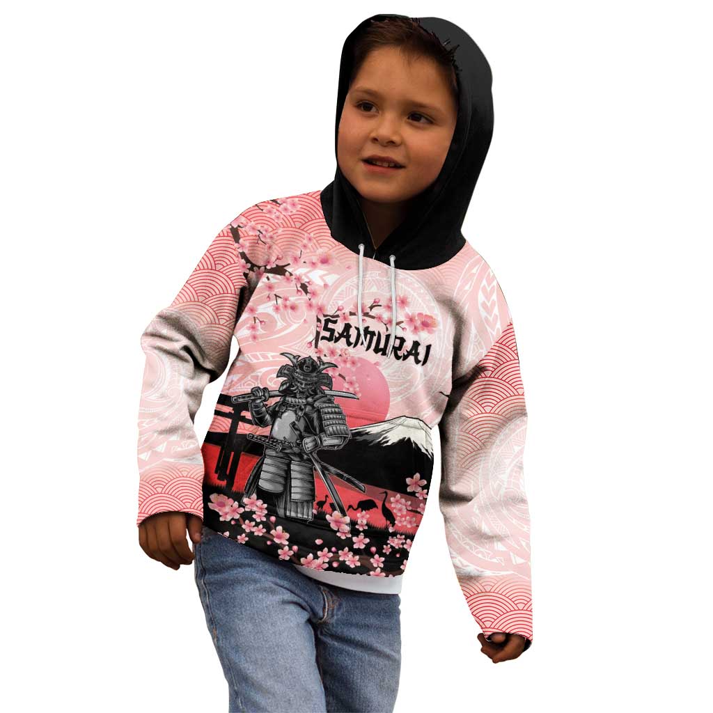 Personalised Japan Samurai Warrior Kid Hoodie Japanese Cherry Blossom Polynesian Pattern - Wonder Print Shop