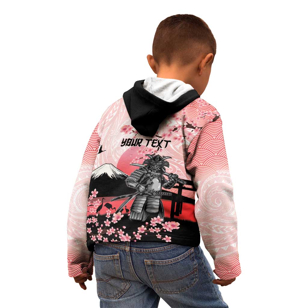Personalised Japan Samurai Warrior Kid Hoodie Japanese Cherry Blossom Polynesian Pattern - Wonder Print Shop