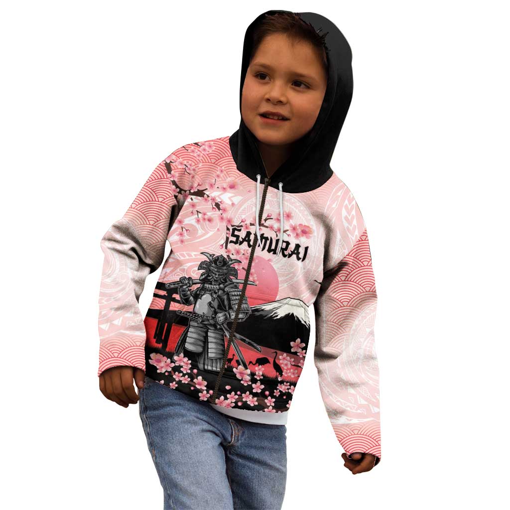 Personalised Japan Samurai Warrior Kid Hoodie Japanese Cherry Blossom Polynesian Pattern - Wonder Print Shop