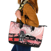 Personalised Japan Samurai Warrior Leather Tote Bag Japanese Cherry Blossom Polynesian Pattern - Wonder Print Shop