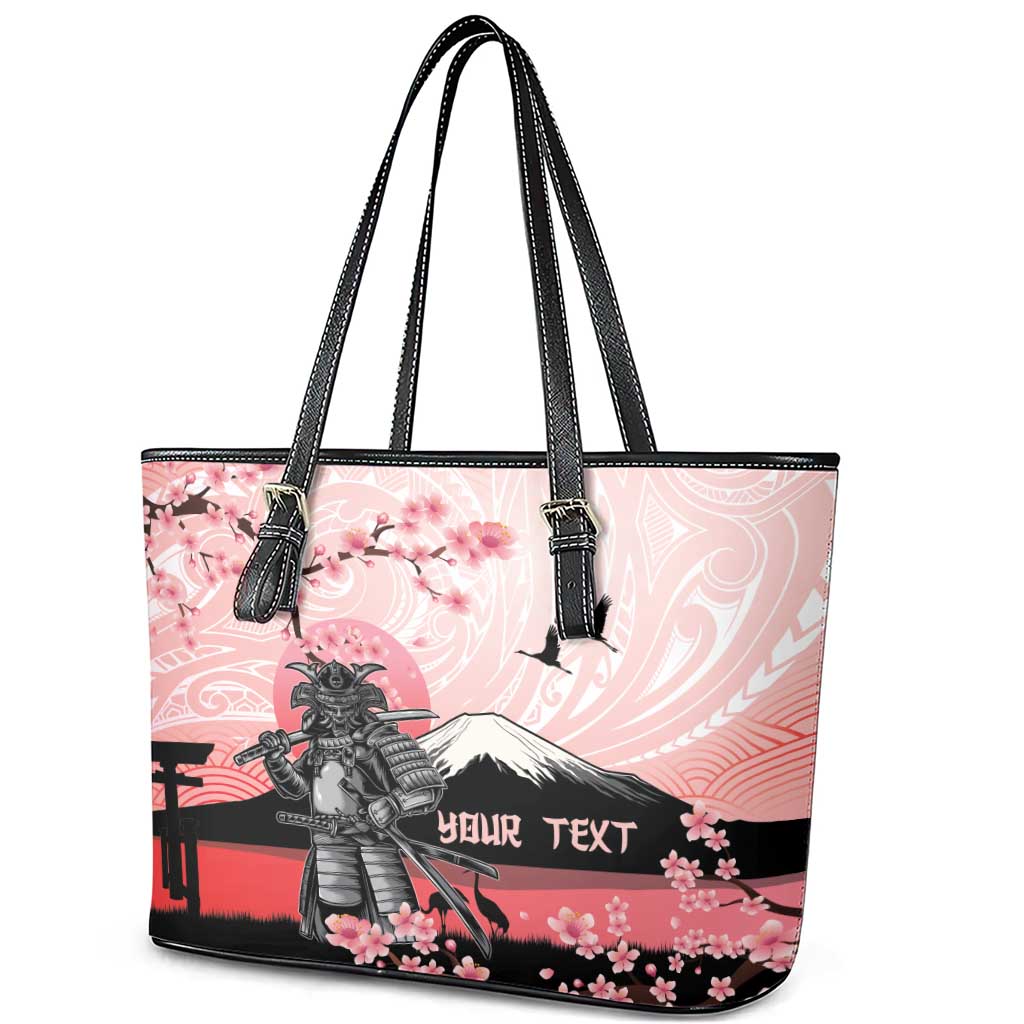 Personalised Japan Samurai Warrior Leather Tote Bag Japanese Cherry Blossom Polynesian Pattern - Wonder Print Shop