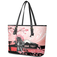 Personalised Japan Samurai Warrior Leather Tote Bag Japanese Cherry Blossom Polynesian Pattern - Wonder Print Shop