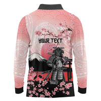 Personalised Japan Samurai Warrior Long Sleeve Polo Shirt Japanese Cherry Blossom Polynesian Pattern - Wonder Print Shop