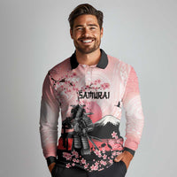 Personalised Japan Samurai Warrior Long Sleeve Polo Shirt Japanese Cherry Blossom Polynesian Pattern - Wonder Print Shop