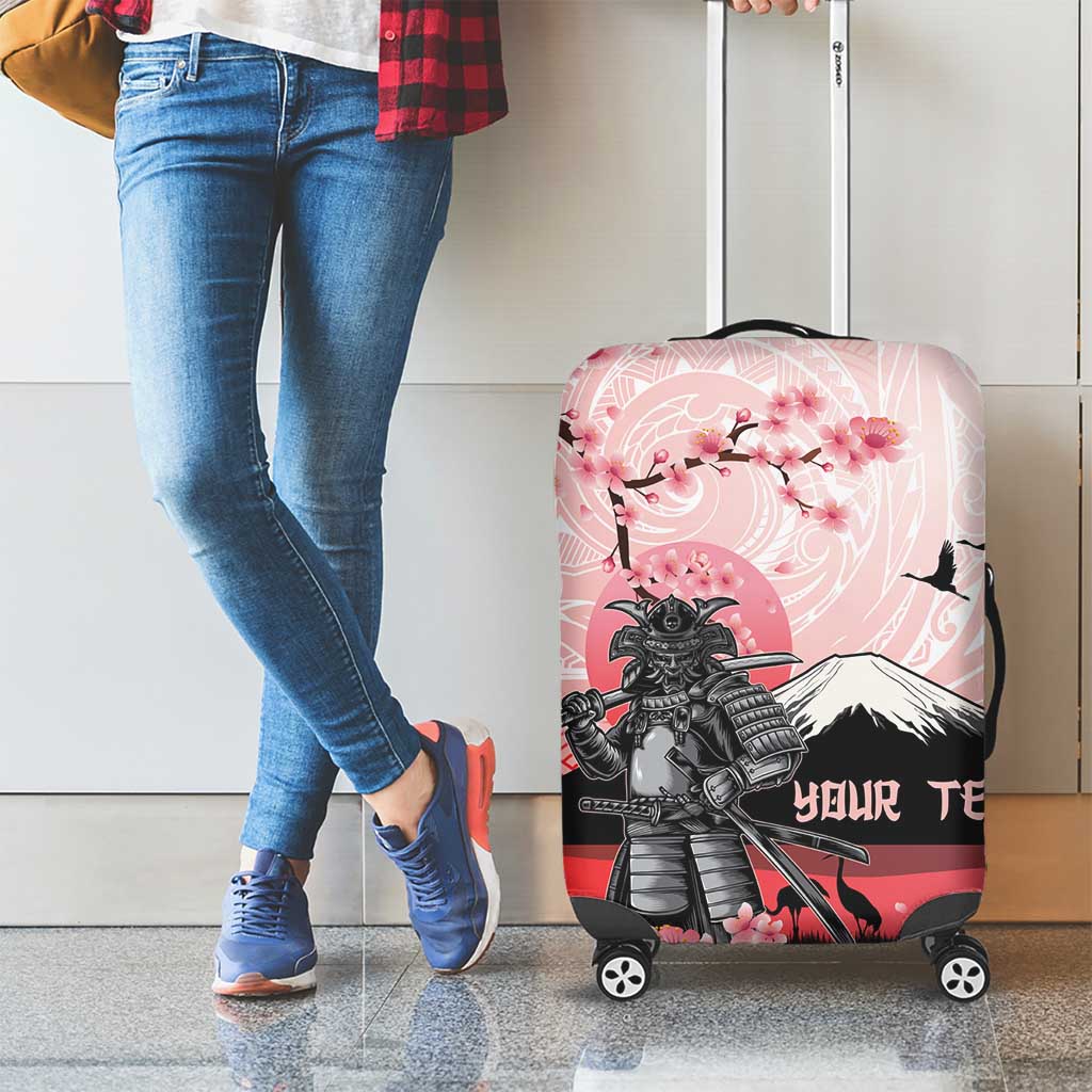 Personalised Japan Samurai Warrior Luggage Cover Japanese Cherry Blossom Polynesian Pattern - Wonder Print Shop