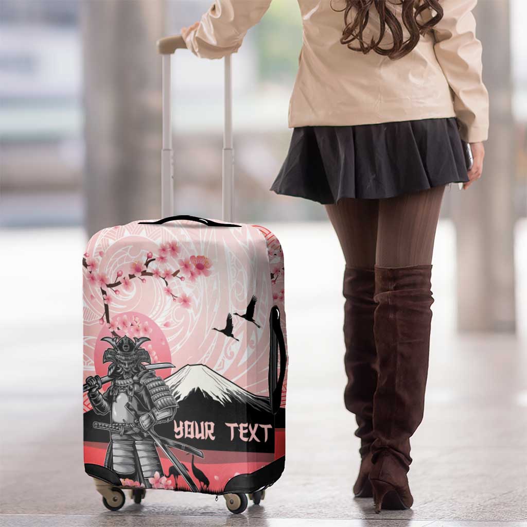 Personalised Japan Samurai Warrior Luggage Cover Japanese Cherry Blossom Polynesian Pattern - Wonder Print Shop