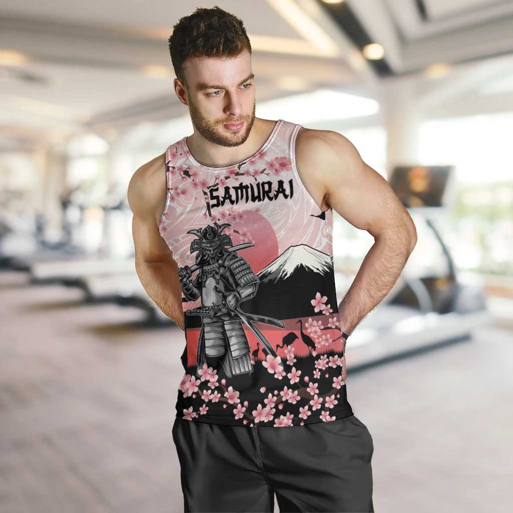 Personalised Japan Samurai Warrior Men Tank Top Japanese Cherry Blossom Polynesian Pattern - Wonder Print Shop