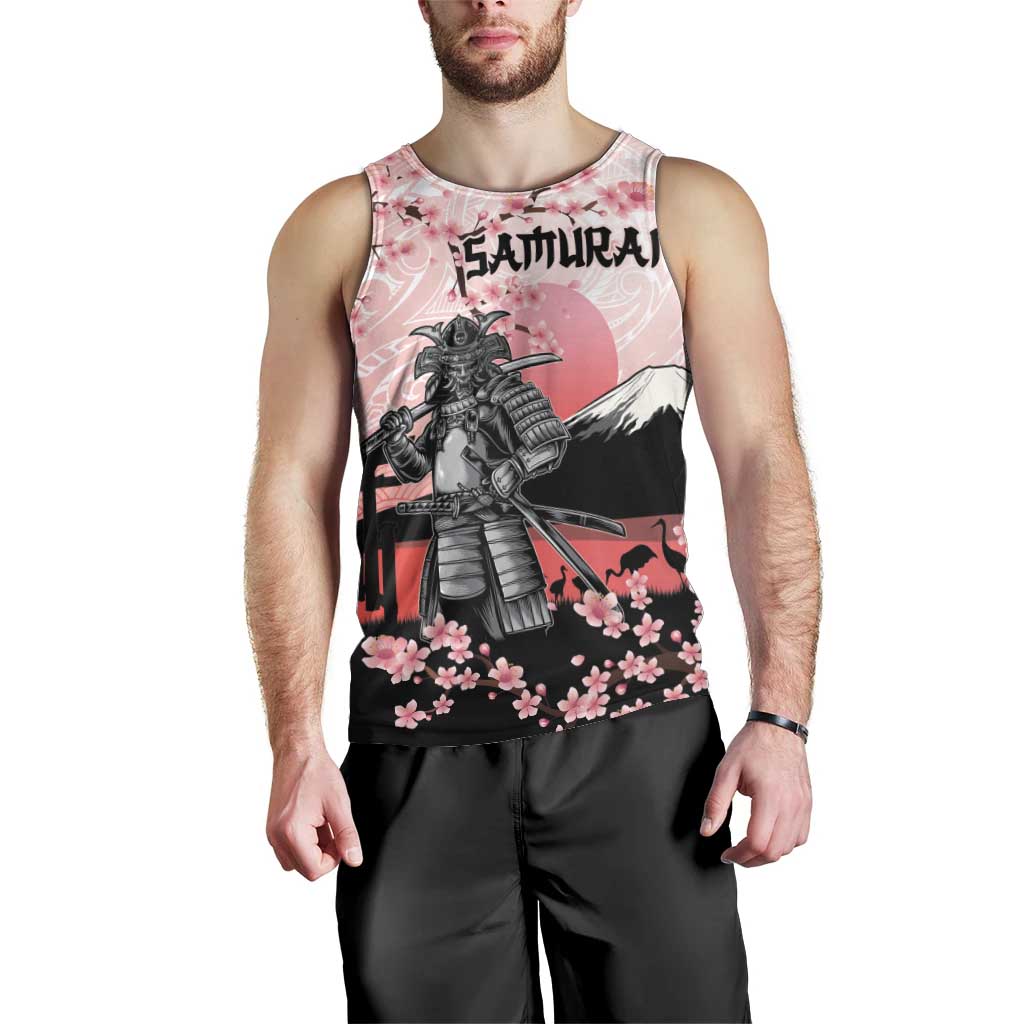 Personalised Japan Samurai Warrior Men Tank Top Japanese Cherry Blossom Polynesian Pattern - Wonder Print Shop