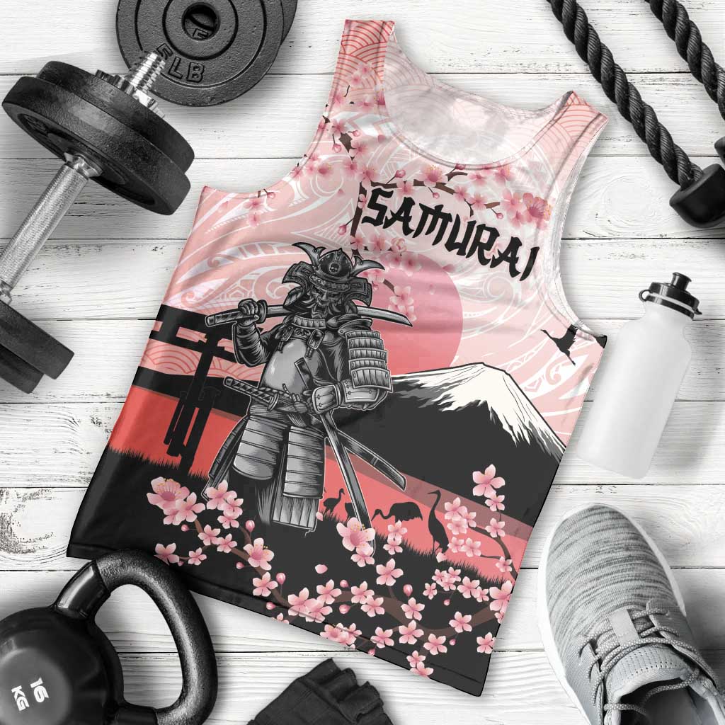 Personalised Japan Samurai Warrior Men Tank Top Japanese Cherry Blossom Polynesian Pattern - Wonder Print Shop