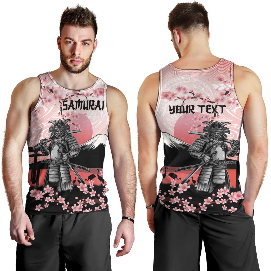 Personalised Japan Samurai Warrior Men Tank Top Japanese Cherry Blossom Polynesian Pattern - Wonder Print Shop