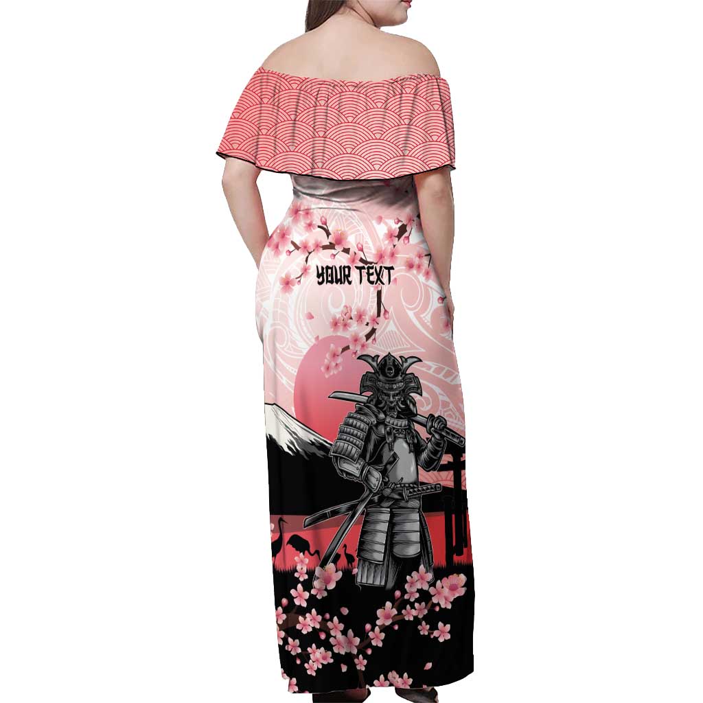 Personalised Japan Samurai Warrior Off Shoulder Maxi Dress Japanese Cherry Blossom Polynesian Pattern - Wonder Print Shop