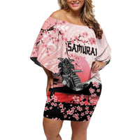 Personalised Japan Samurai Warrior Off Shoulder Short Dress Japanese Cherry Blossom Polynesian Pattern - Wonder Print Shop