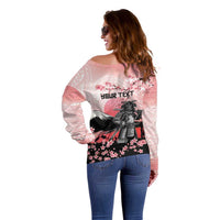 Personalised Japan Samurai Warrior Off Shoulder Sweater Japanese Cherry Blossom Polynesian Pattern - Wonder Print Shop