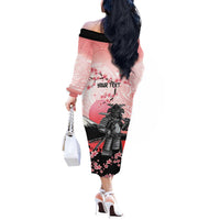 Personalised Japan Samurai Warrior Off The Shoulder Long Sleeve Dress Japanese Cherry Blossom Polynesian Pattern - Wonder Print Shop