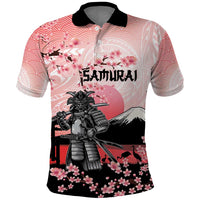 Personalised Japan Samurai Warrior Polo Shirt Japanese Cherry Blossom Polynesian Pattern - Wonder Print Shop