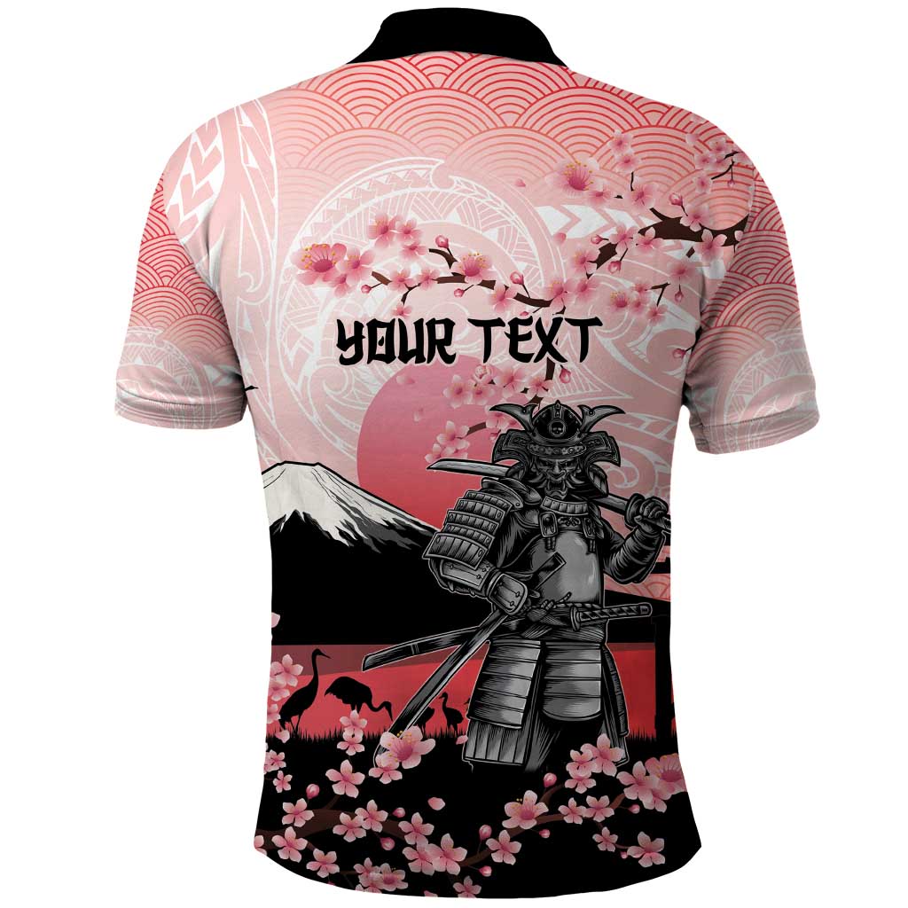 Personalised Japan Samurai Warrior Polo Shirt Japanese Cherry Blossom Polynesian Pattern - Wonder Print Shop