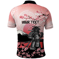 Personalised Japan Samurai Warrior Polo Shirt Japanese Cherry Blossom Polynesian Pattern - Wonder Print Shop