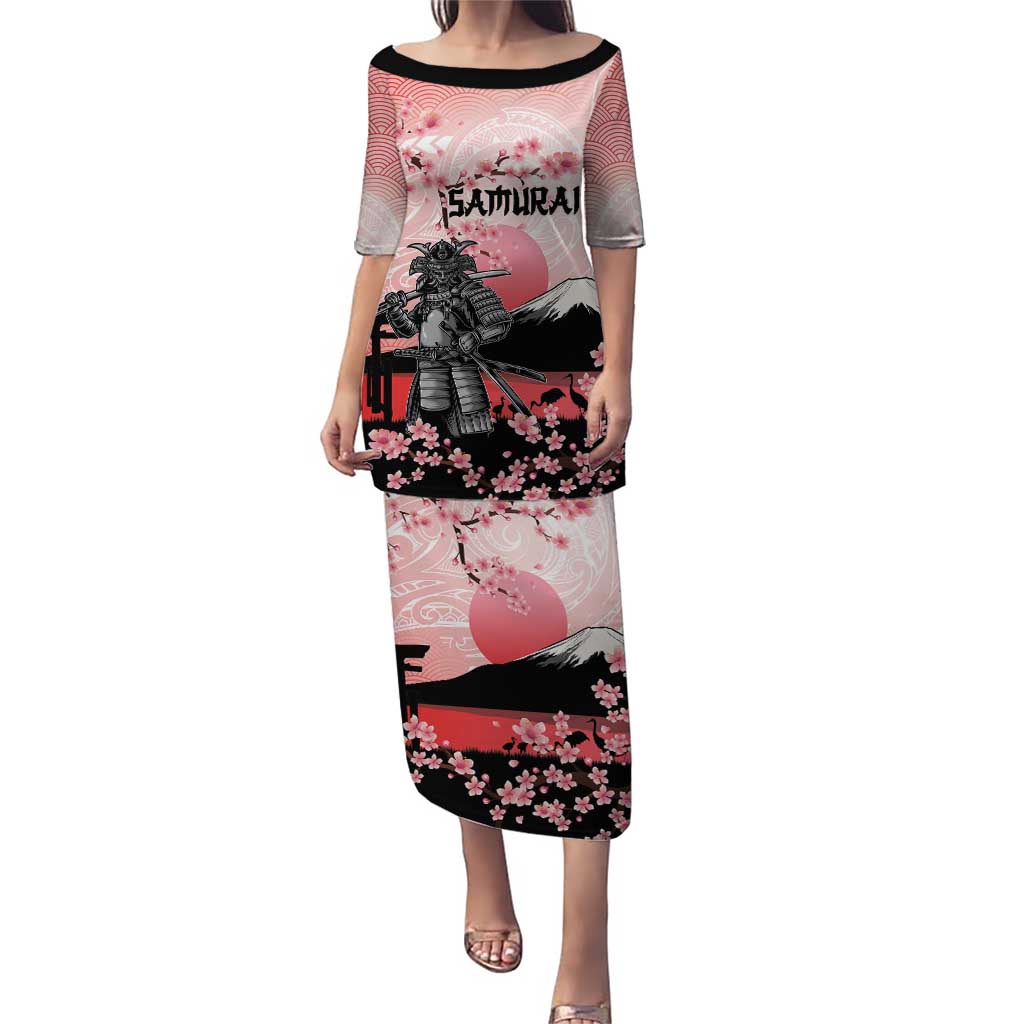 Personalised Japan Samurai Warrior Puletasi Japanese Cherry Blossom Polynesian Pattern - Wonder Print Shop
