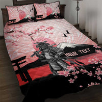 Personalised Japan Samurai Warrior Quilt Bed Set Japanese Cherry Blossom Polynesian Pattern - Wonder Print Shop
