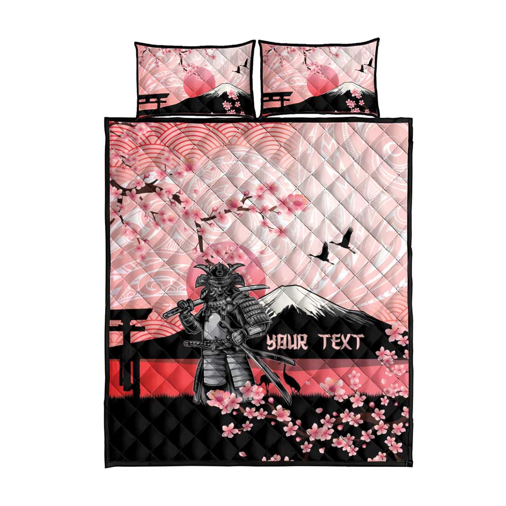 Personalised Japan Samurai Warrior Quilt Bed Set Japanese Cherry Blossom Polynesian Pattern - Wonder Print Shop