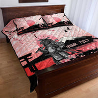 Personalised Japan Samurai Warrior Quilt Bed Set Japanese Cherry Blossom Polynesian Pattern - Wonder Print Shop