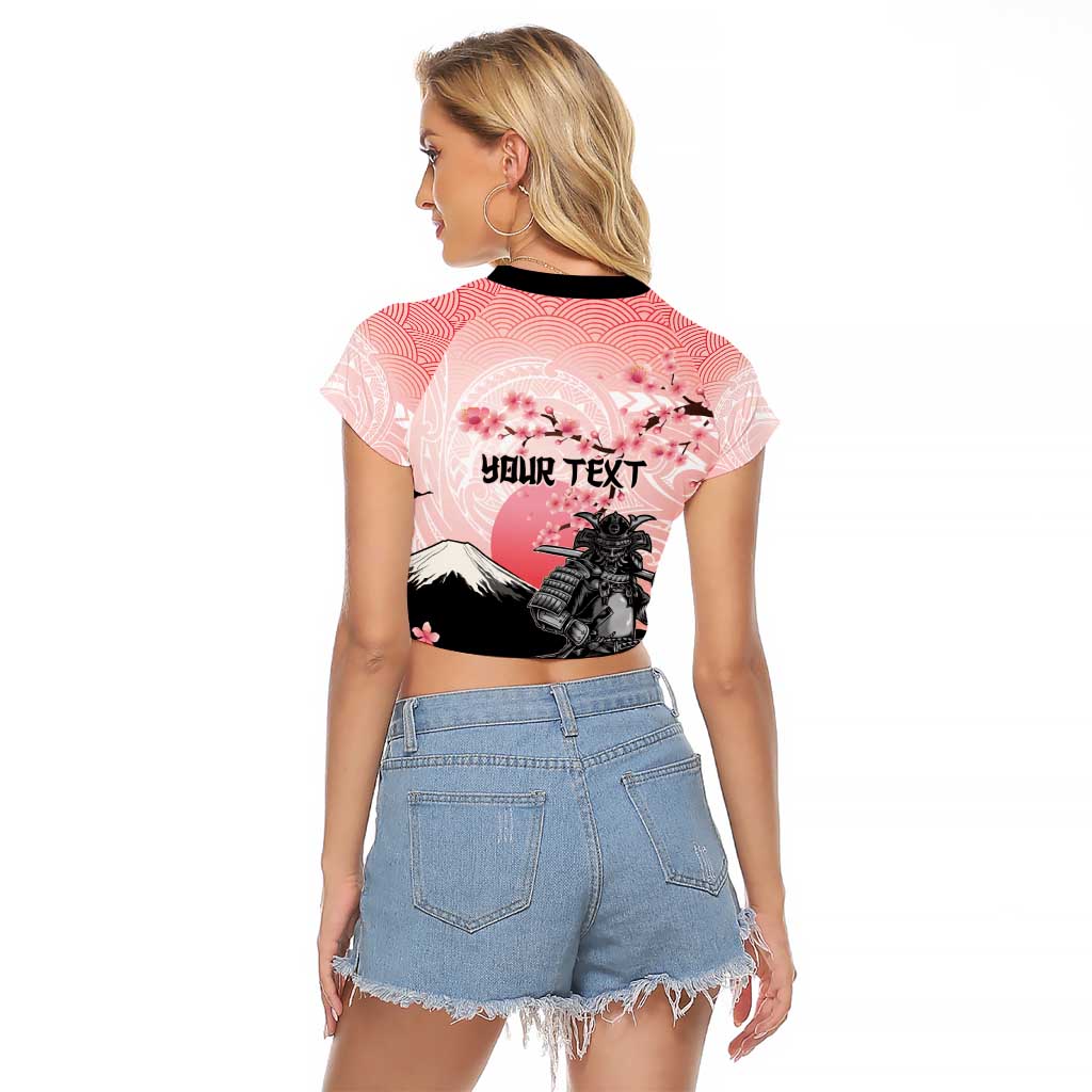 Personalised Japan Samurai Warrior Raglan Cropped T Shirt Japanese Cherry Blossom Polynesian Pattern - Wonder Print Shop