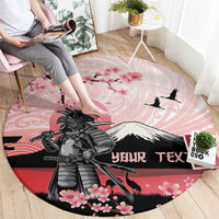 Personalised Japan Samurai Warrior Round Carpet Japanese Cherry Blossom Polynesian Pattern - Wonder Print Shop