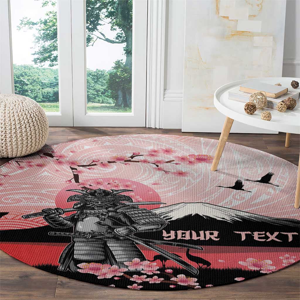 Personalised Japan Samurai Warrior Round Carpet Japanese Cherry Blossom Polynesian Pattern - Wonder Print Shop
