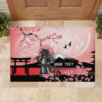 Personalised Japan Samurai Warrior Rubber Doormat Japanese Cherry Blossom Polynesian Pattern - Wonder Print Shop