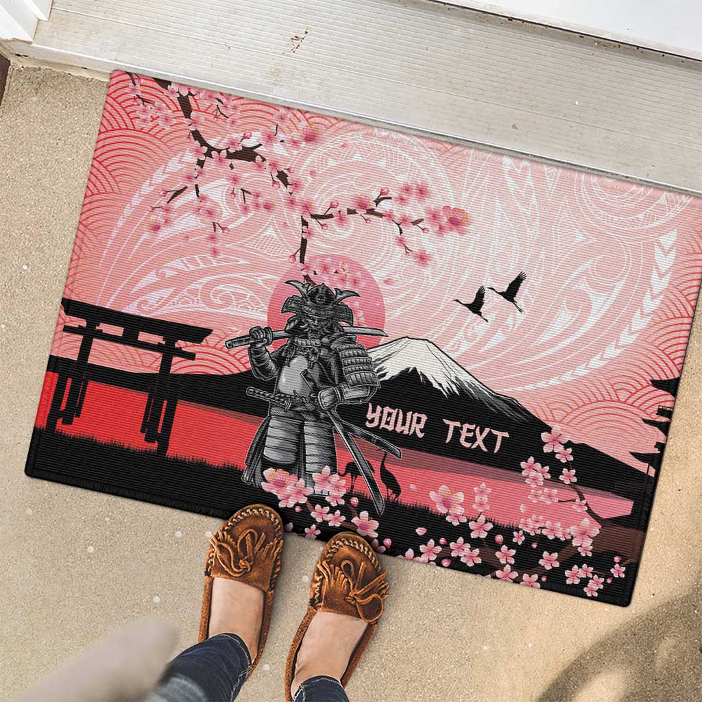 Personalised Japan Samurai Warrior Rubber Doormat Japanese Cherry Blossom Polynesian Pattern - Wonder Print Shop