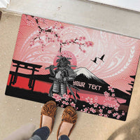 Personalised Japan Samurai Warrior Rubber Doormat Japanese Cherry Blossom Polynesian Pattern - Wonder Print Shop