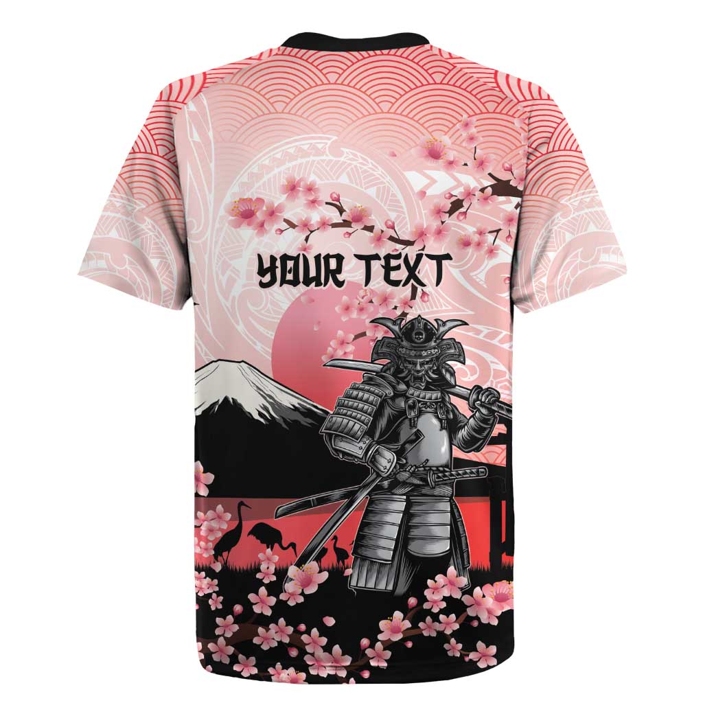 Personalised Japan Samurai Warrior Rugby Jersey Japanese Cherry Blossom Polynesian Pattern - Wonder Print Shop