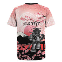 Personalised Japan Samurai Warrior Rugby Jersey Japanese Cherry Blossom Polynesian Pattern - Wonder Print Shop
