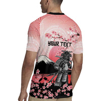 Personalised Japan Samurai Warrior Rugby Jersey Japanese Cherry Blossom Polynesian Pattern - Wonder Print Shop