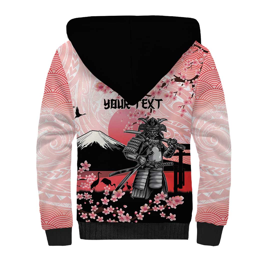 Personalised Japan Samurai Warrior Sherpa Hoodie Japanese Cherry Blossom Polynesian Pattern - Wonder Print Shop