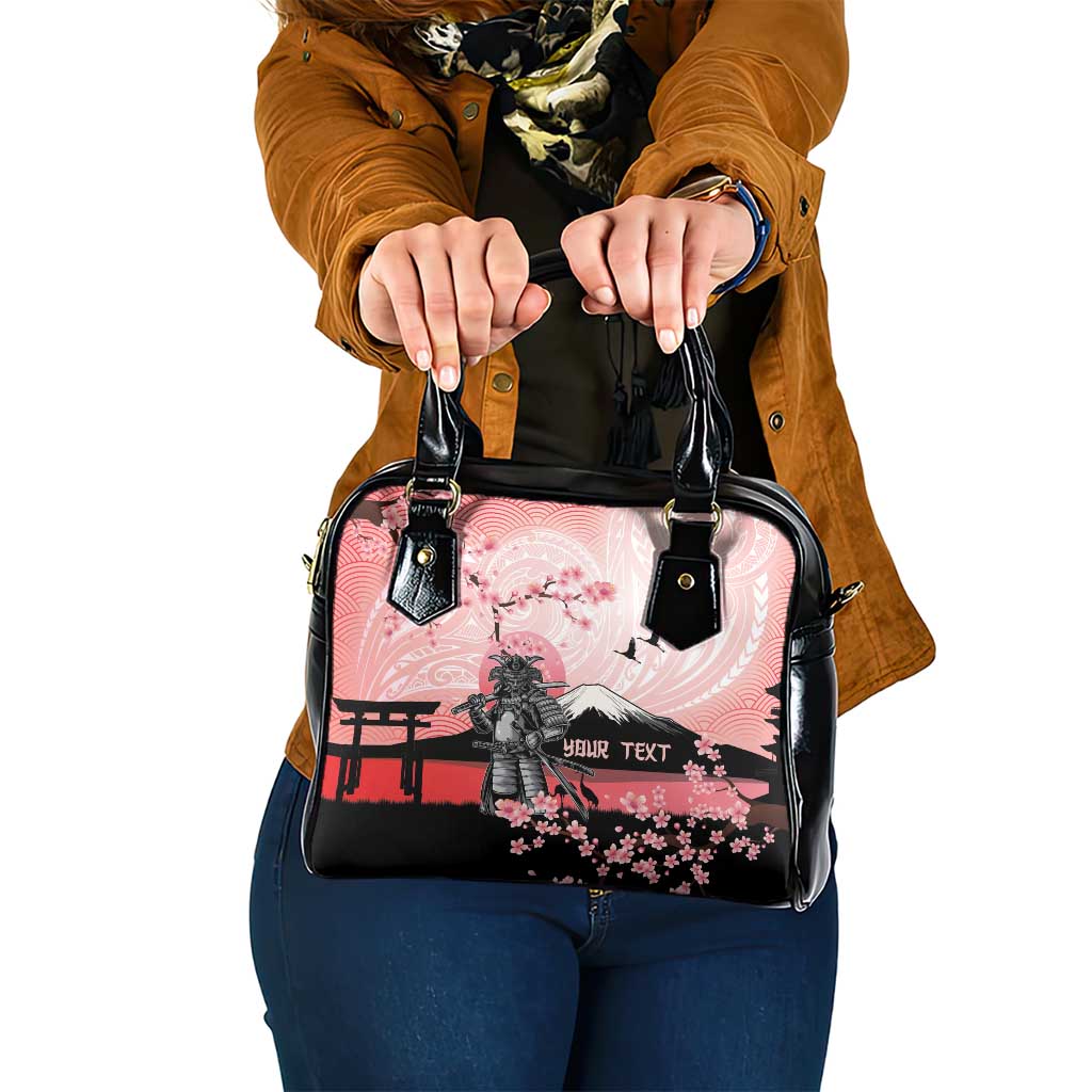 Personalised Japan Samurai Warrior Shoulder Handbag Japanese Cherry Blossom Polynesian Pattern - Wonder Print Shop