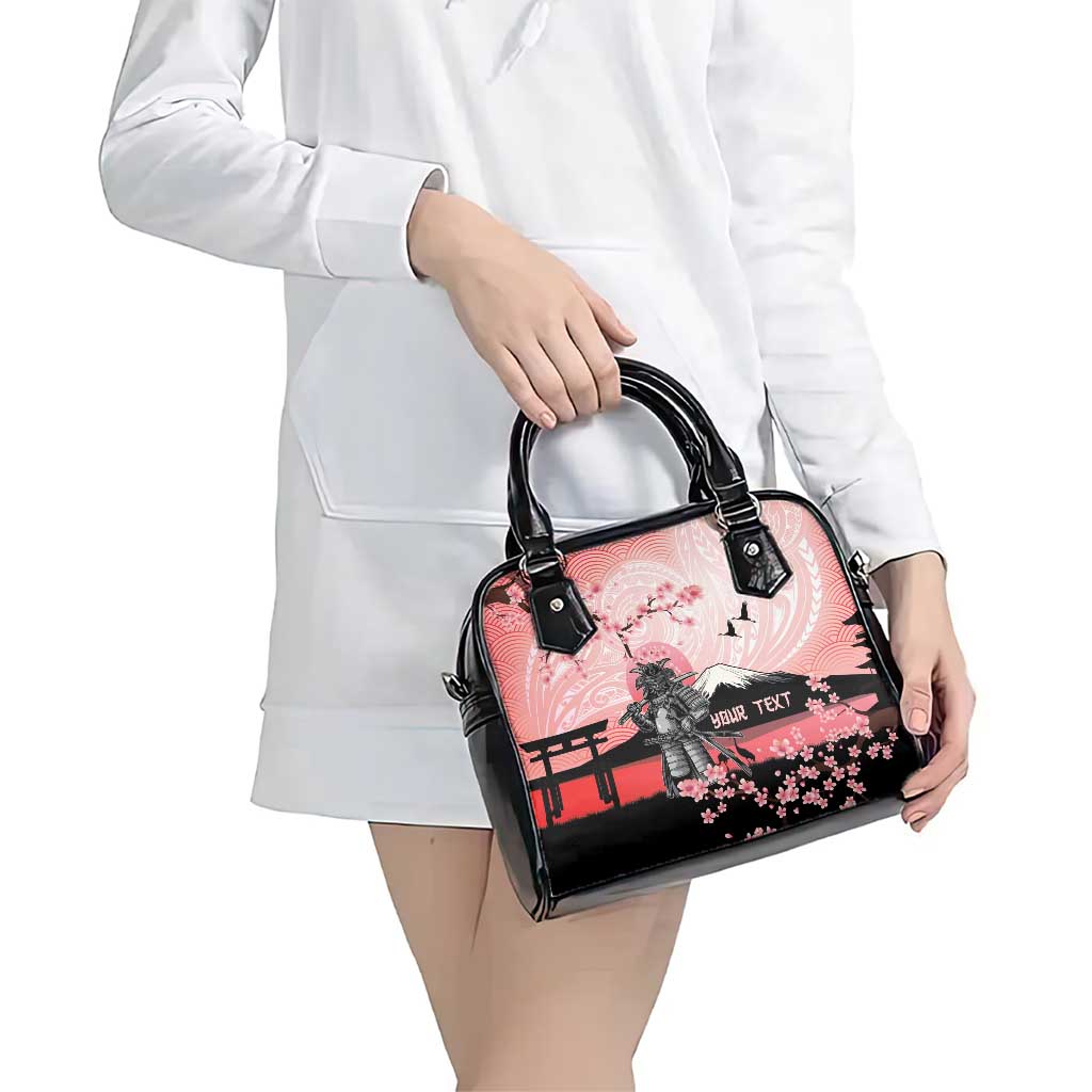 Personalised Japan Samurai Warrior Shoulder Handbag Japanese Cherry Blossom Polynesian Pattern - Wonder Print Shop