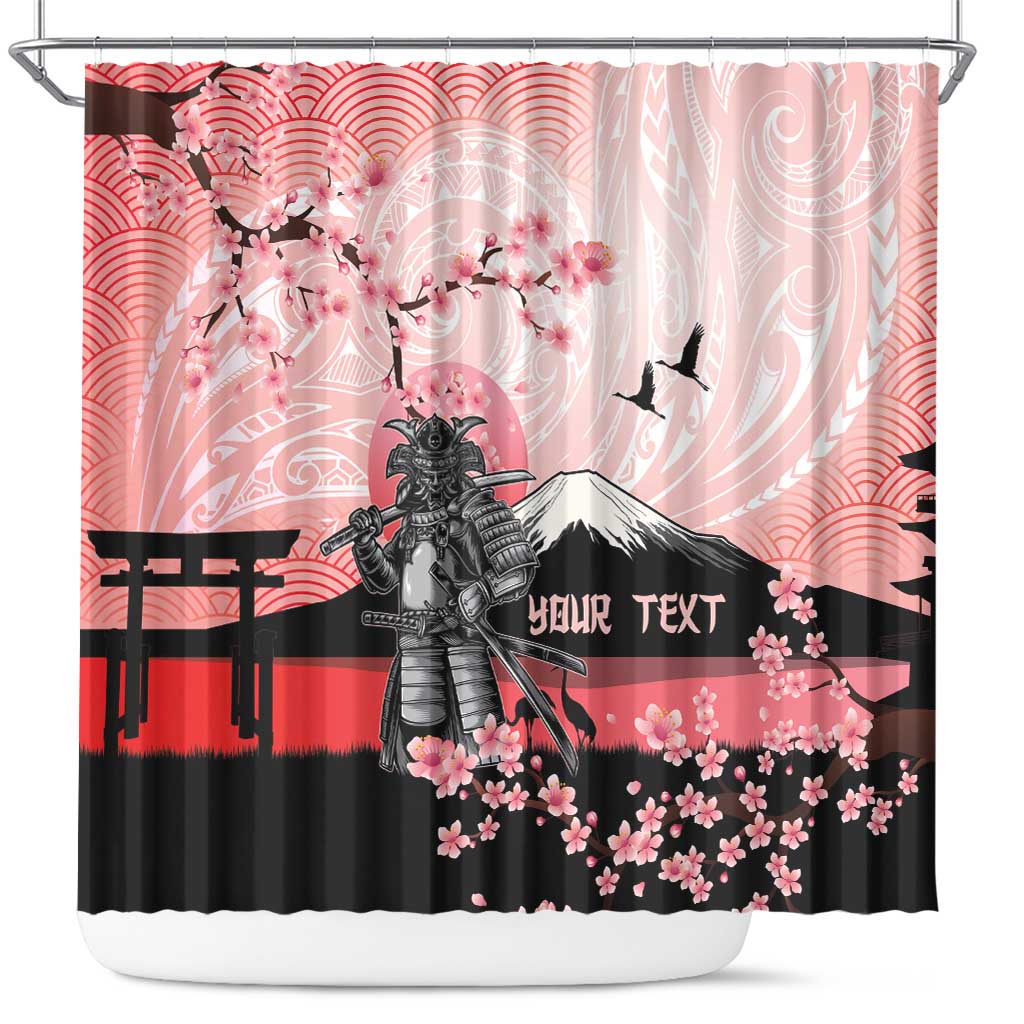 Personalised Japan Samurai Warrior Shower Curtain Japanese Cherry Blossom Polynesian Pattern - Wonder Print Shop