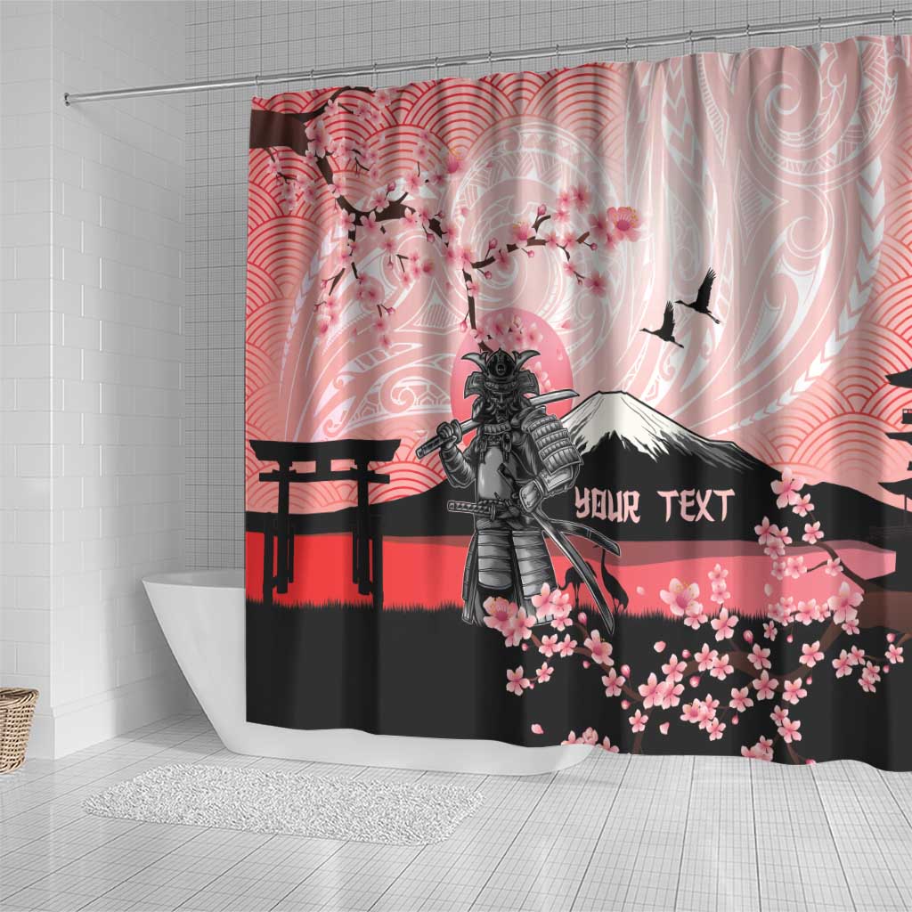 Personalised Japan Samurai Warrior Shower Curtain Japanese Cherry Blossom Polynesian Pattern - Wonder Print Shop