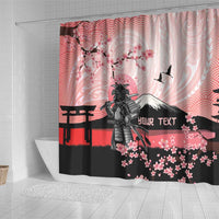 Personalised Japan Samurai Warrior Shower Curtain Japanese Cherry Blossom Polynesian Pattern - Wonder Print Shop