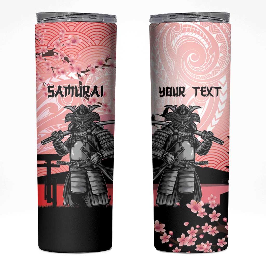 Personalised Japan Samurai Warrior Skinny Tumbler Japanese Cherry Blossom Polynesian Pattern - Wonder Print Shop