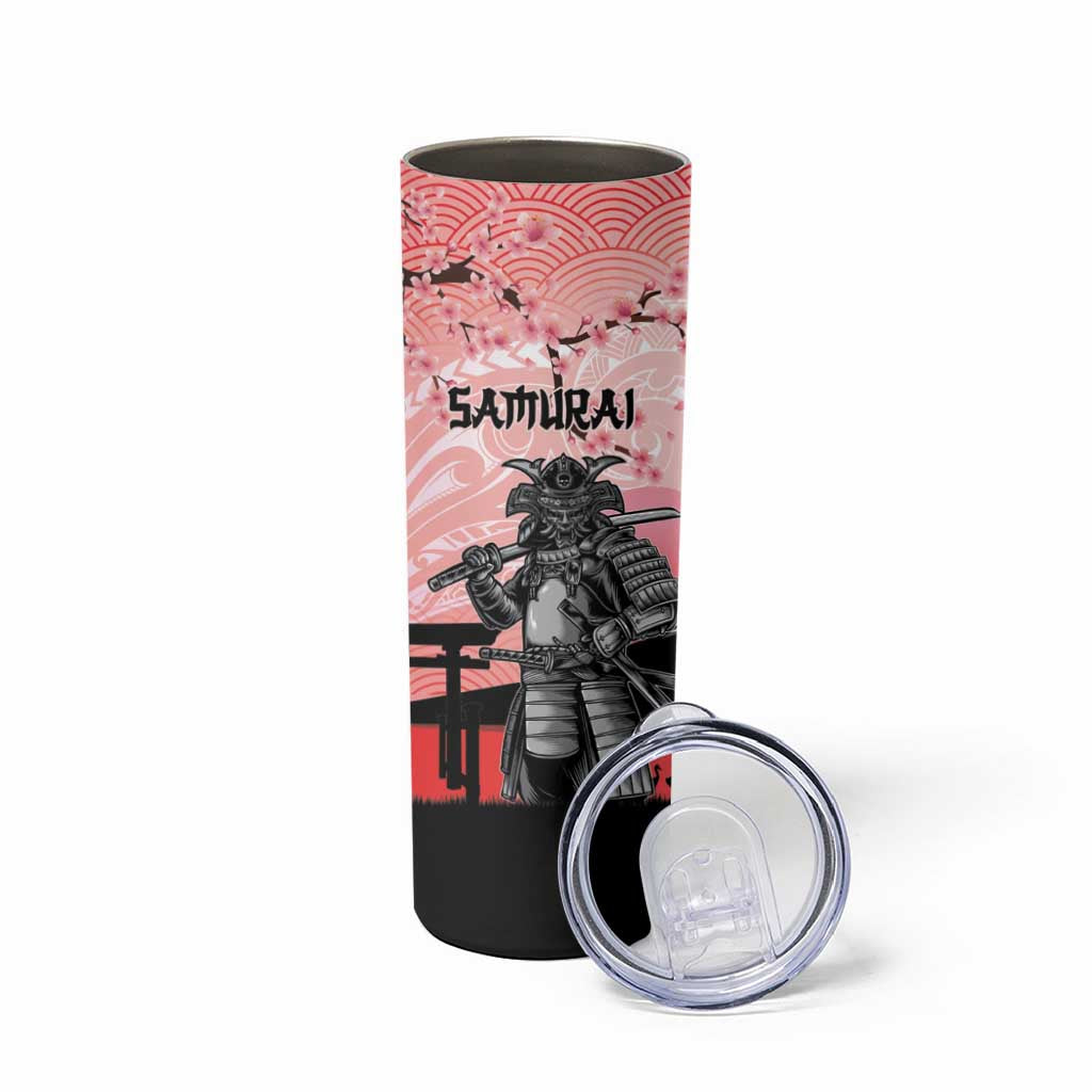 Personalised Japan Samurai Warrior Skinny Tumbler Japanese Cherry Blossom Polynesian Pattern - Wonder Print Shop