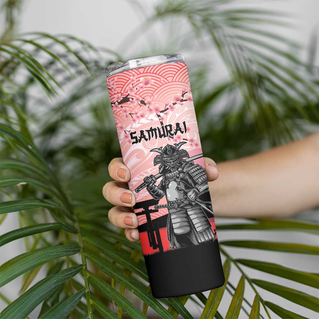 Personalised Japan Samurai Warrior Skinny Tumbler Japanese Cherry Blossom Polynesian Pattern - Wonder Print Shop