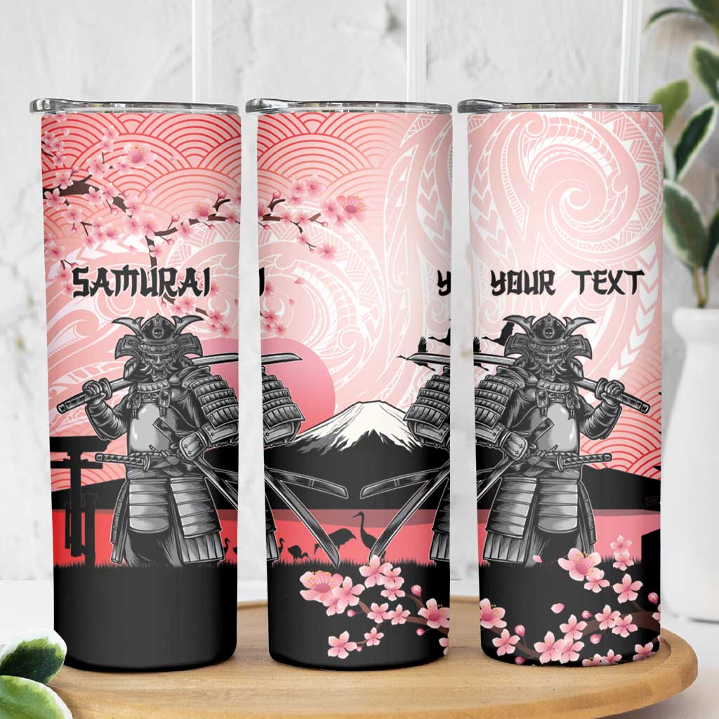 Personalised Japan Samurai Warrior Skinny Tumbler Japanese Cherry Blossom Polynesian Pattern - Wonder Print Shop