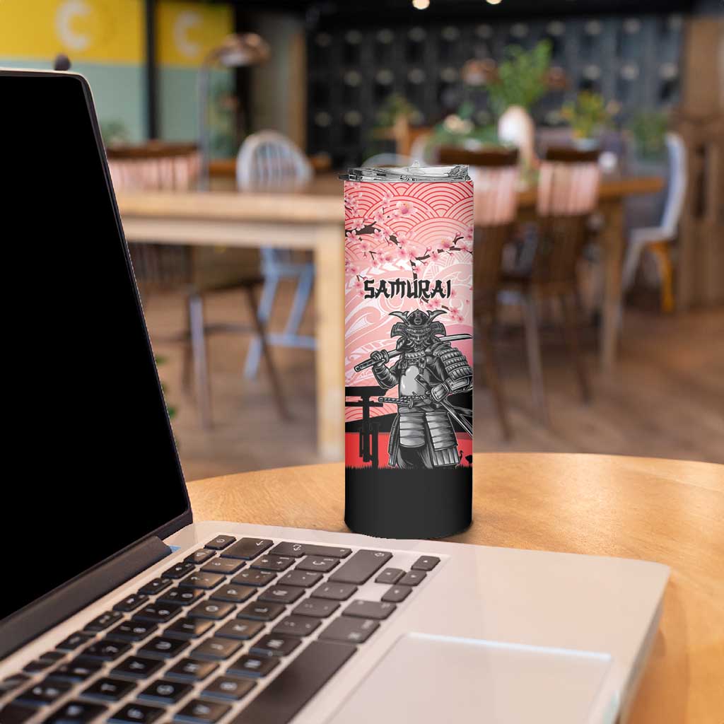 Personalised Japan Samurai Warrior Skinny Tumbler Japanese Cherry Blossom Polynesian Pattern - Wonder Print Shop