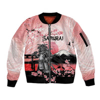 Personalised Japan Samurai Warrior Sleeve Zip Bomber Jacket Japanese Cherry Blossom Polynesian Pattern - Wonder Print Shop