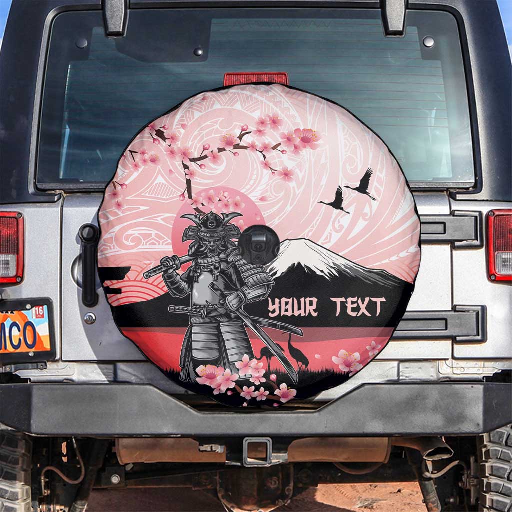 Personalised Japan Samurai Warrior Spare Tire Cover Japanese Cherry Blossom Polynesian Pattern - Wonder Print Shop